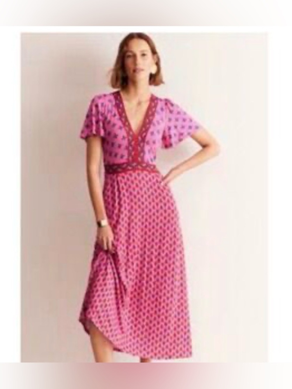 Boden Pink Ellie Flutter Maxi Tea Dress Size 16-18